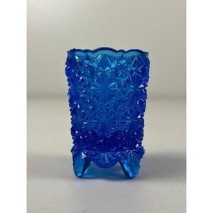 Vintage Fenton Cobalt Blue Daisy Button Glass Footed Toothpick Holder 2.5 Inch